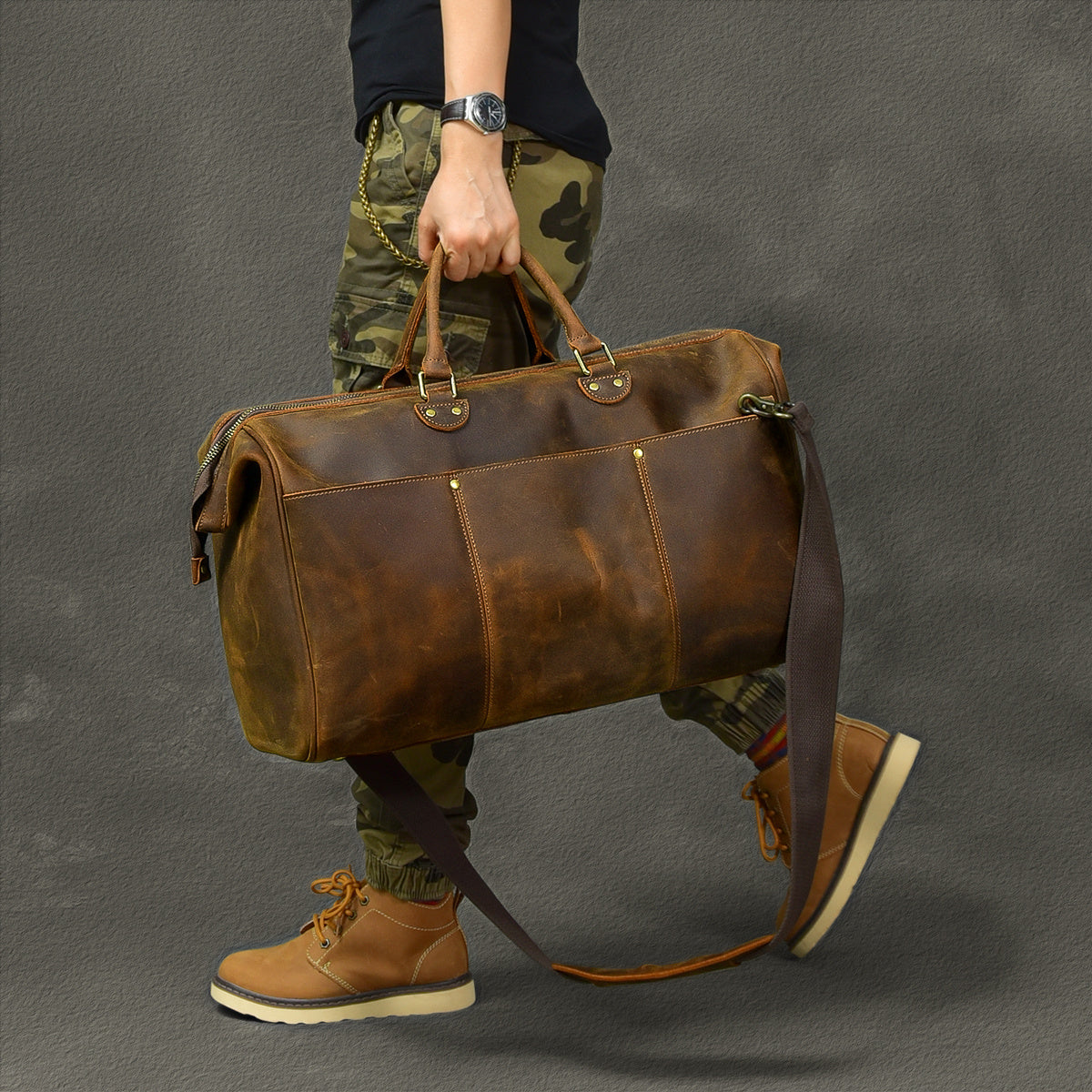 Men's top layer cowhide travel bag