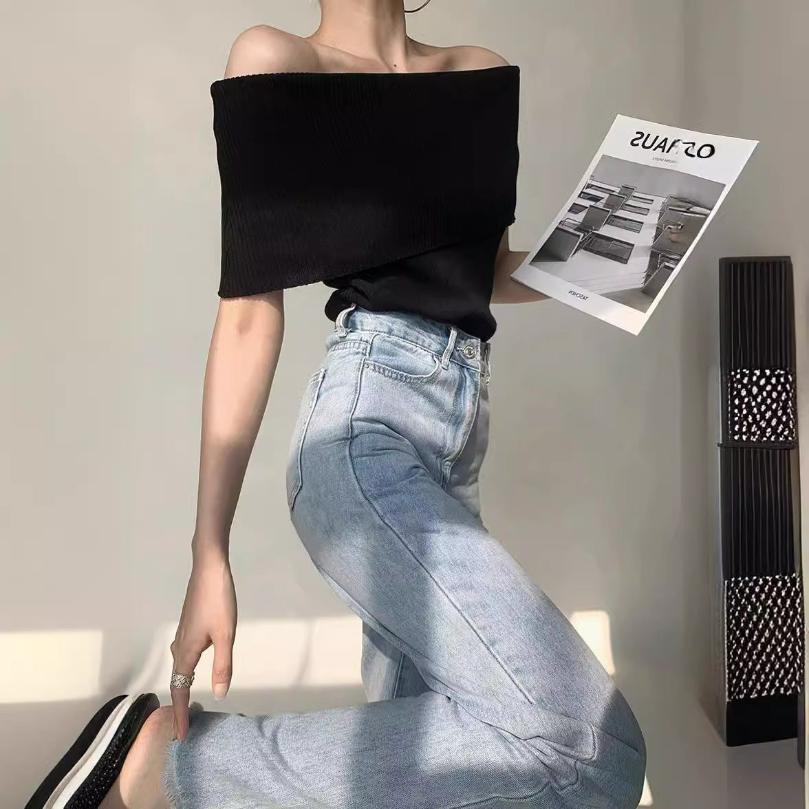 Retro Sexy Off-the-shoulder Off-the-shoulder Paperman Vest T-shirt Top