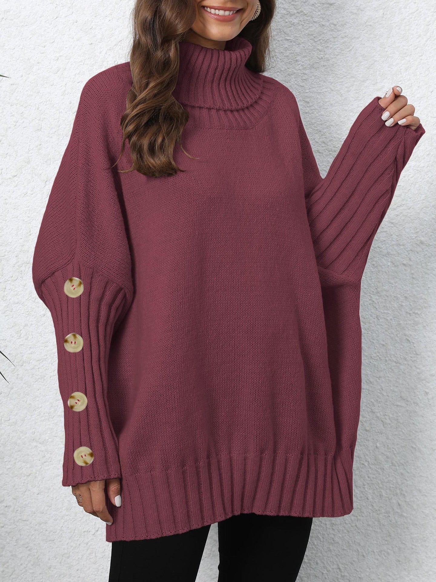 Turtleneck Lapel Loose Woven Sweater Top