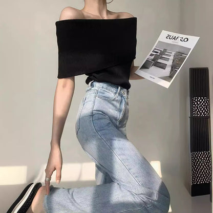 Retro Sexy Off-the-shoulder Off-the-shoulder Paperman Vest T-shirt Top