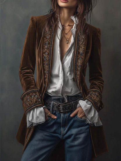 Long Sleeve Solid Color Stitching Lace Pleuche Coat