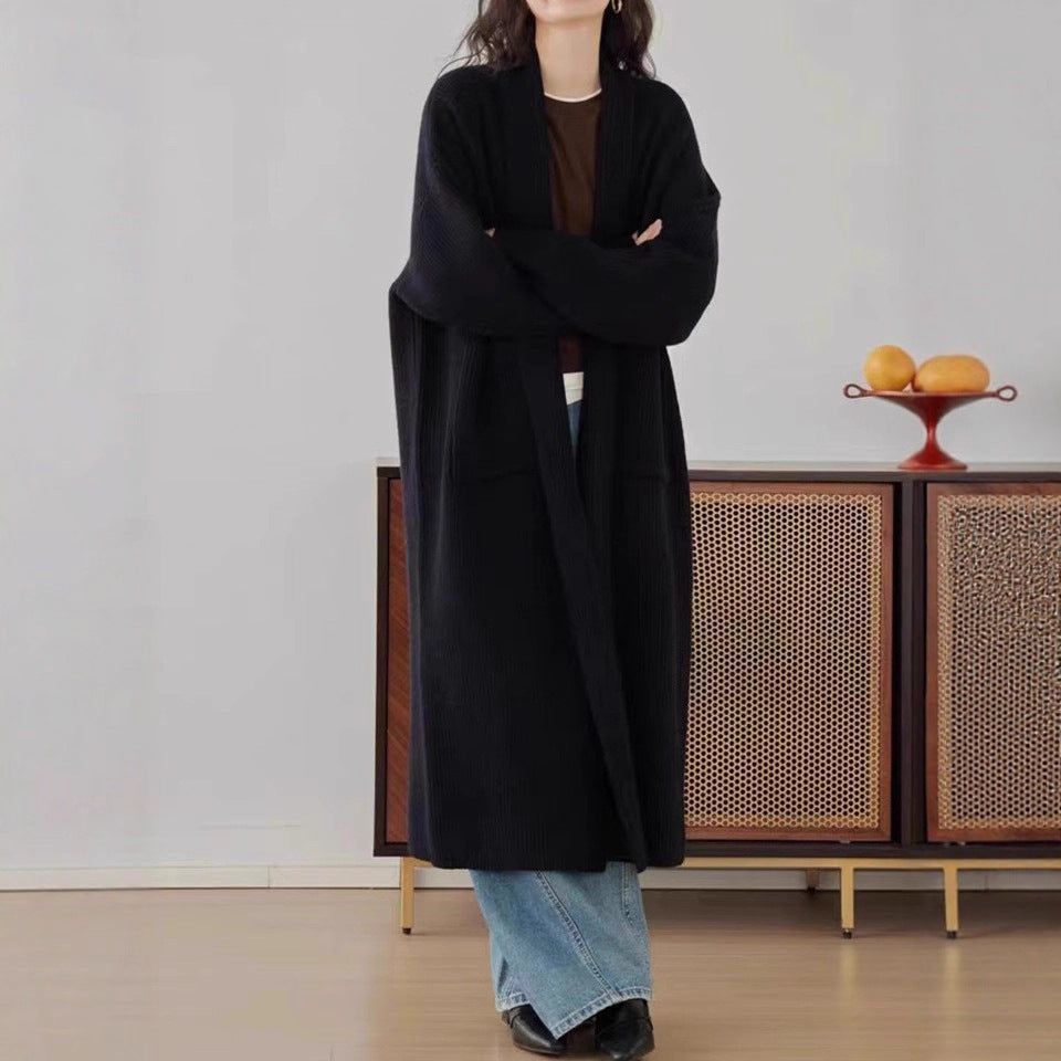 Women's Elegant Long Below The Knee Sweater Cardigan