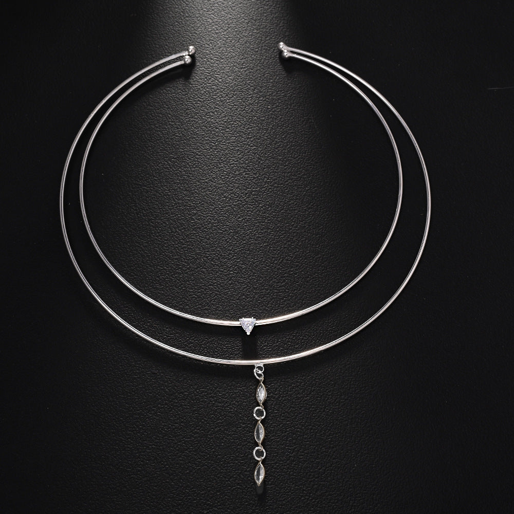 Geometric Necklace Double-layer Rhinestone Collar Women's Accessories