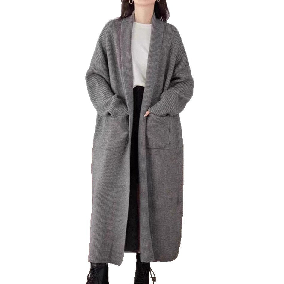 Women's Elegant Long Below The Knee Sweater Cardigan