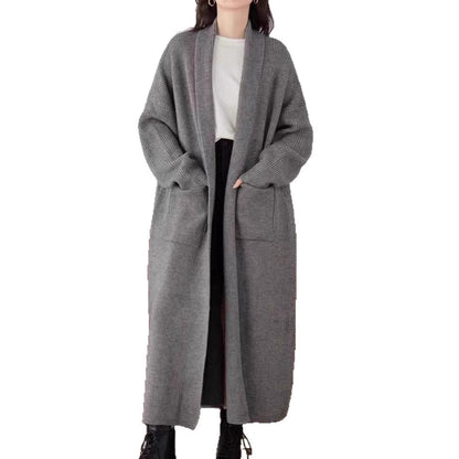 Women's Elegant Long Below The Knee Sweater Cardigan