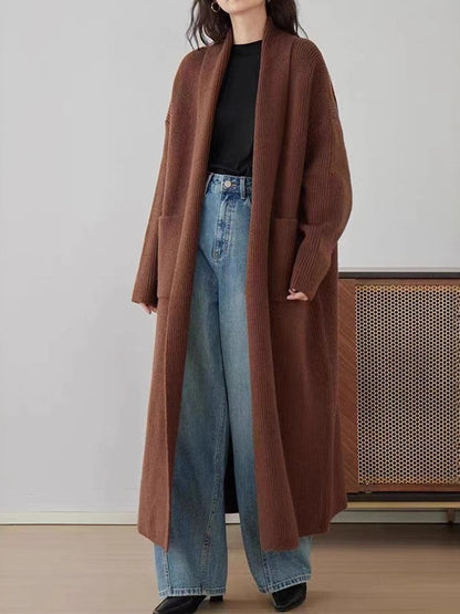 Women's Elegant Long Below The Knee Sweater Cardigan