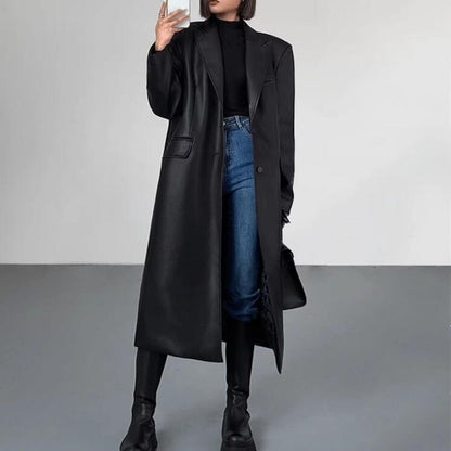 Fashion Loose Overknee Pu Women's Coat