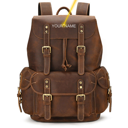 Large Capacity Crazy Horse Leather Backpack Travel Outdoor Flip