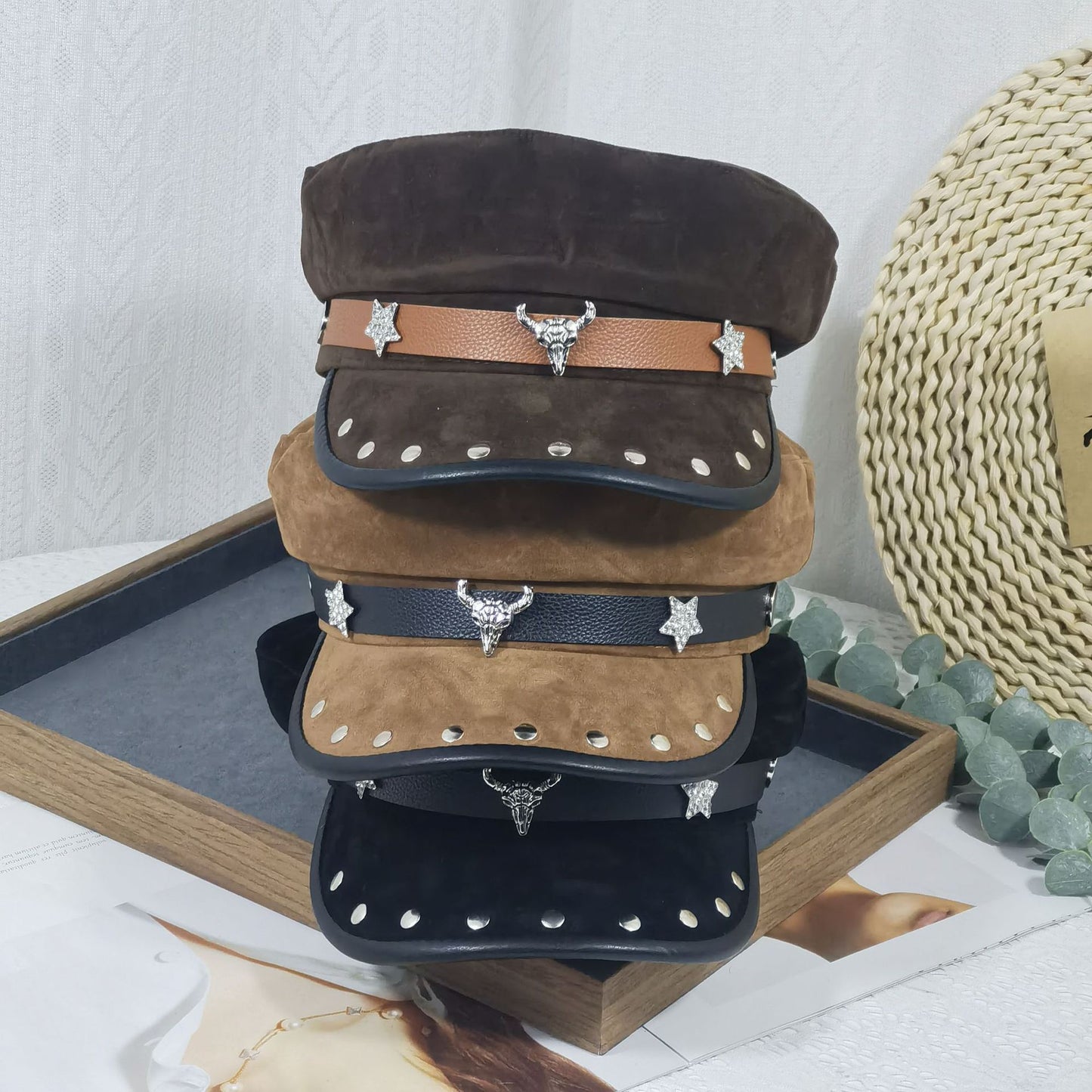 Personality Punk Hip Hop Style Flat-top Wide Brim Peaked Cap