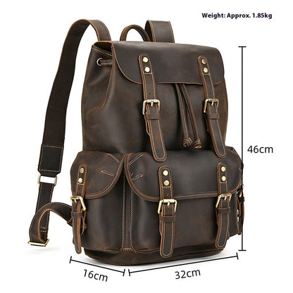 Large Capacity Crazy Horse Leather Backpack Travel Outdoor Flip
