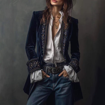 Long Sleeve Solid Color Stitching Lace Pleuche Coat