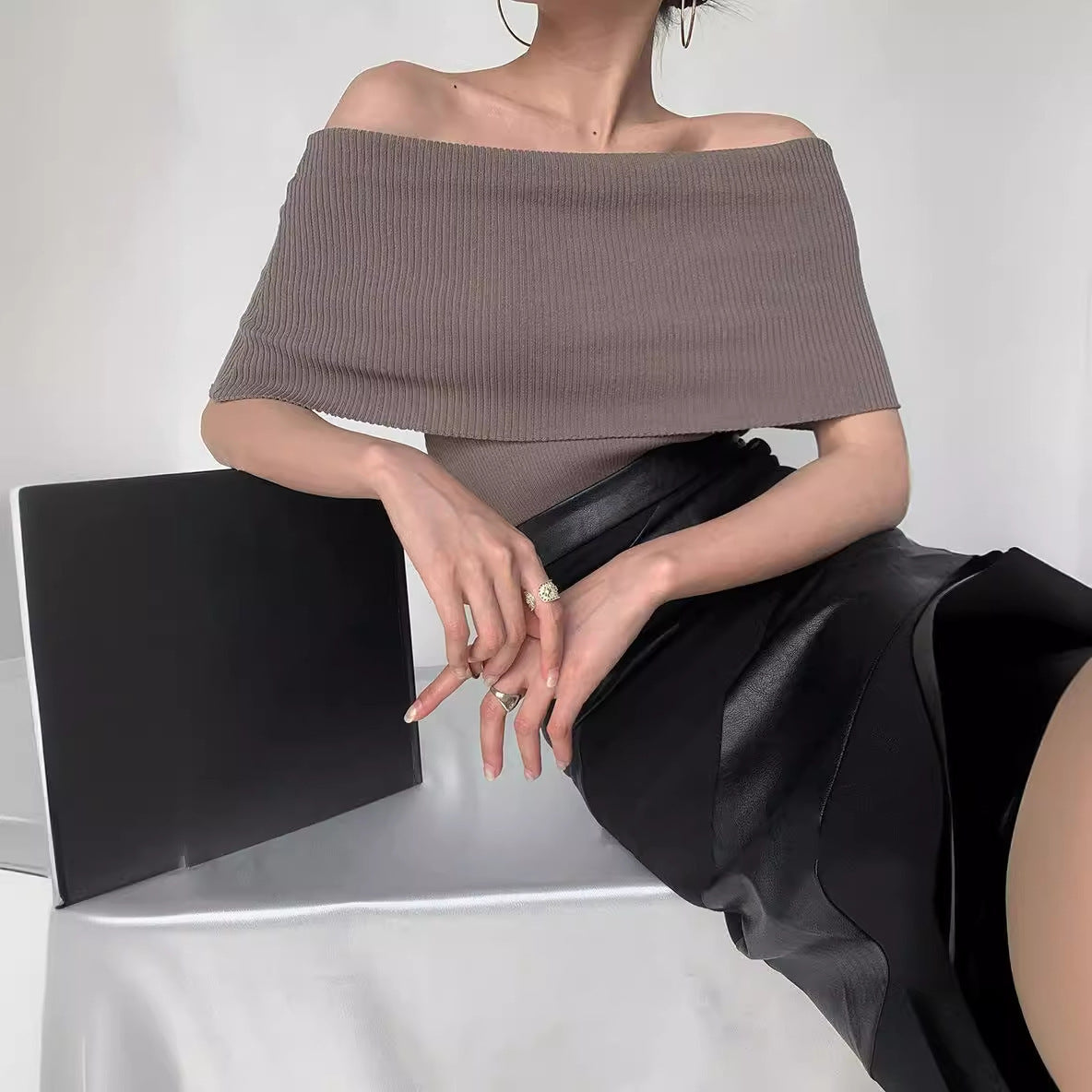 Retro Sexy Off-the-shoulder Off-the-shoulder Paperman Vest T-shirt Top