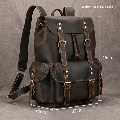 Large Capacity Crazy Horse Leather Backpack Travel Outdoor Flip