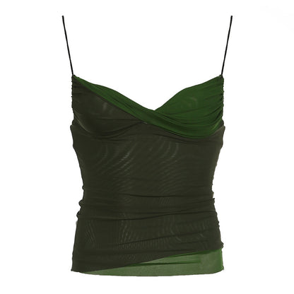 Hot Girl Style Mesh Stitching Green Small Sling