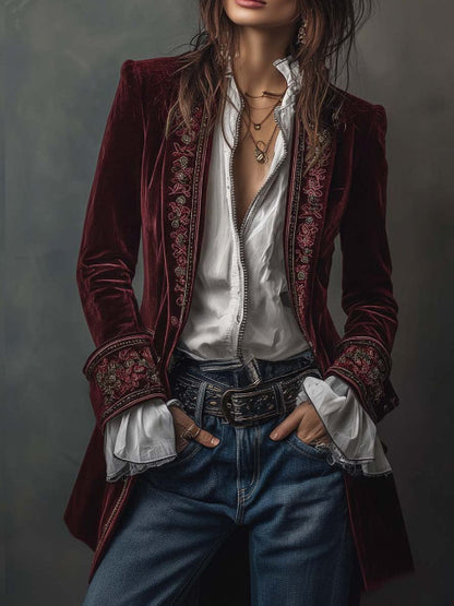 Long Sleeve Solid Color Stitching Lace Pleuche Coat