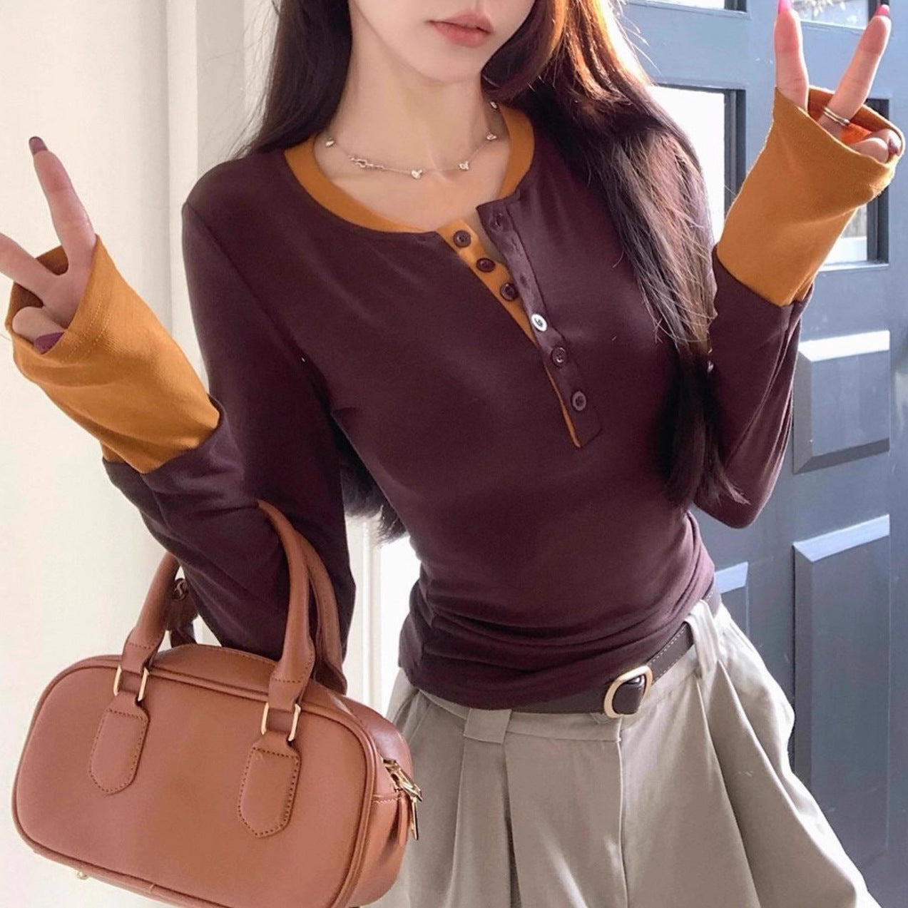 Color Contrast Patchwork T-shirt For Women