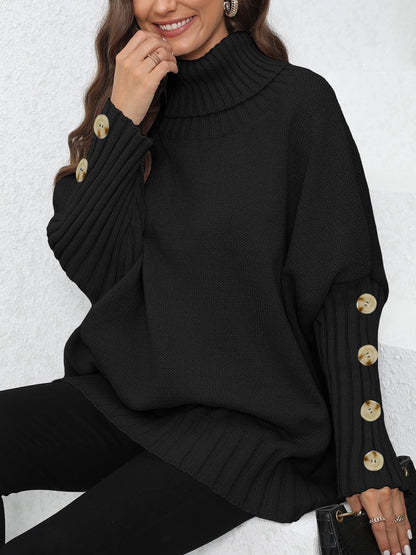 Turtleneck Lapel Loose Woven Sweater Top