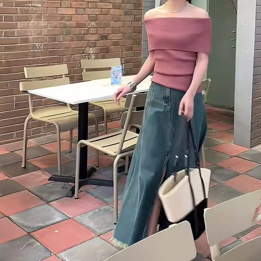 Retro Sexy Off-the-shoulder Off-the-shoulder Paperman Vest T-shirt Top