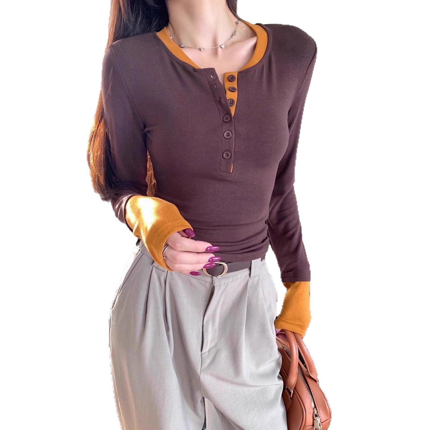 Color Contrast Patchwork T-shirt For Women