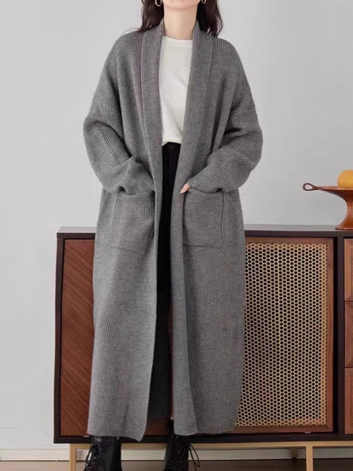 Women's Elegant Long Below The Knee Sweater Cardigan