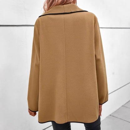 Fashionable All-match Long Sleeve Solid Color Woolen Coat
