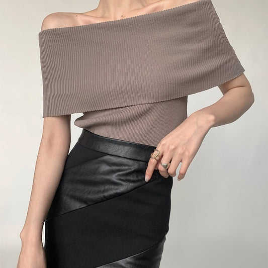 Retro Sexy Off-the-shoulder Off-the-shoulder Paperman Vest T-shirt Top