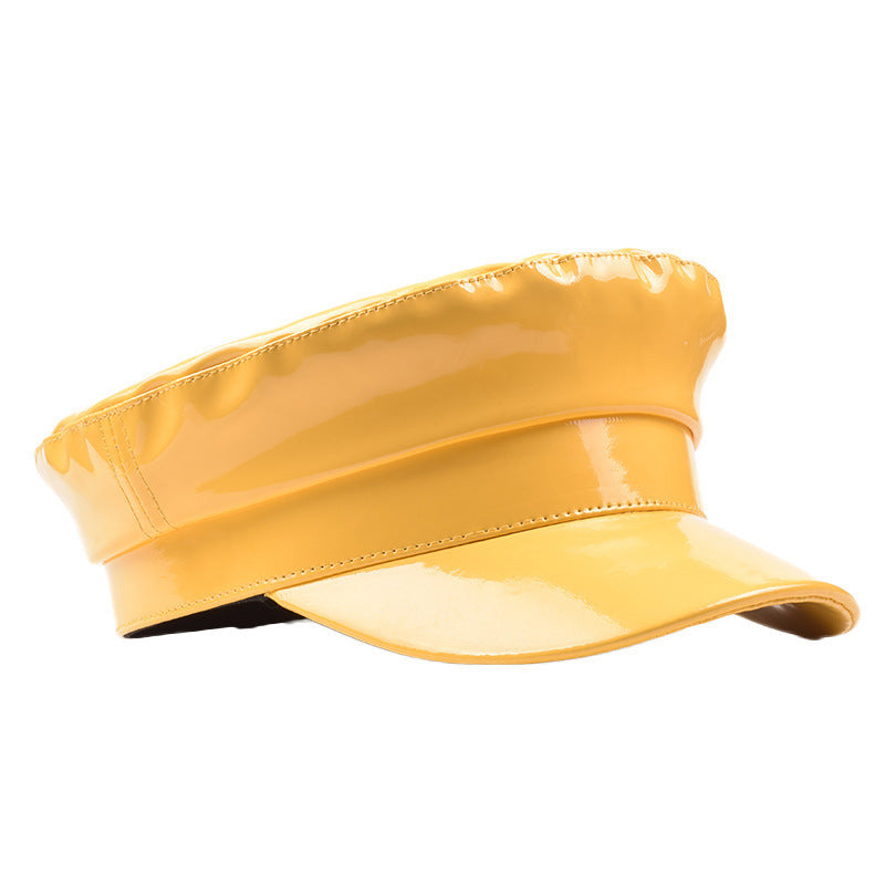 Solid Color Patent Leather Flat Top Navy Hat