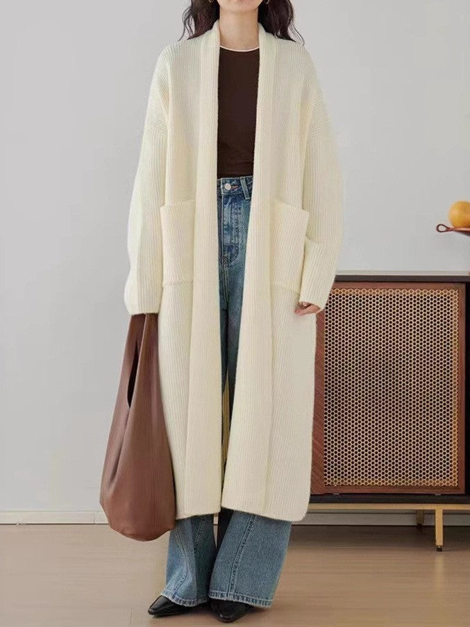 Women's Elegant Long Below The Knee Sweater Cardigan