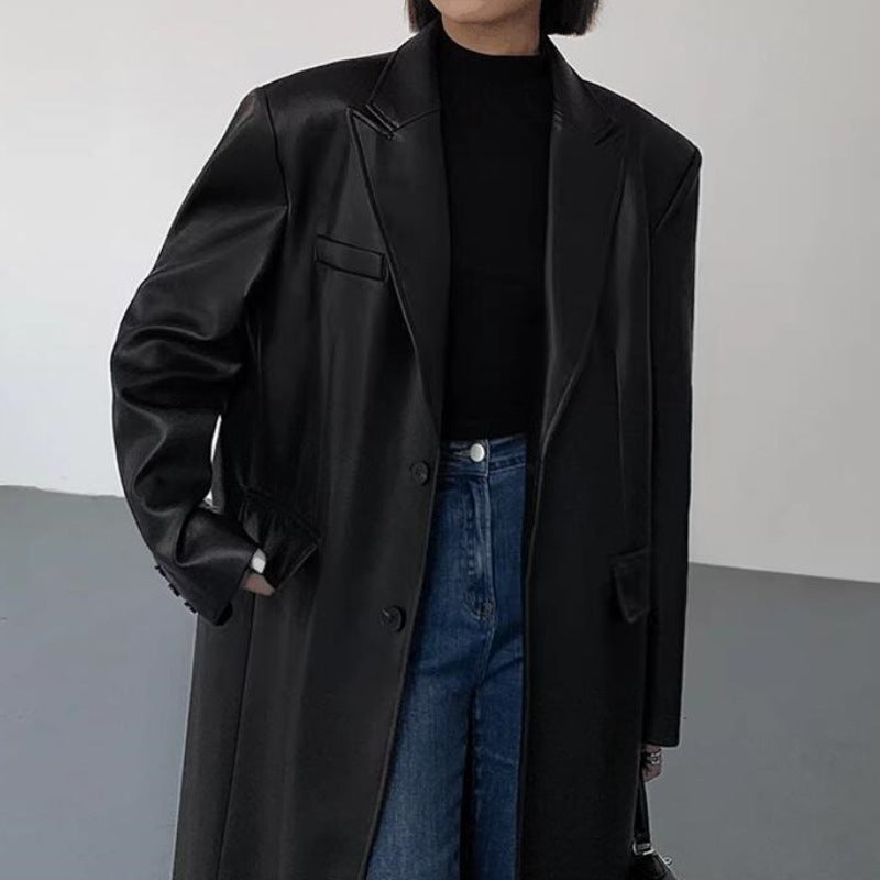 Fashion Loose Overknee Pu Women's Coat