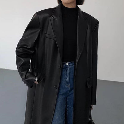 Fashion Loose Overknee Pu Women's Coat