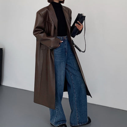 Fashion Loose Overknee Pu Women's Coat