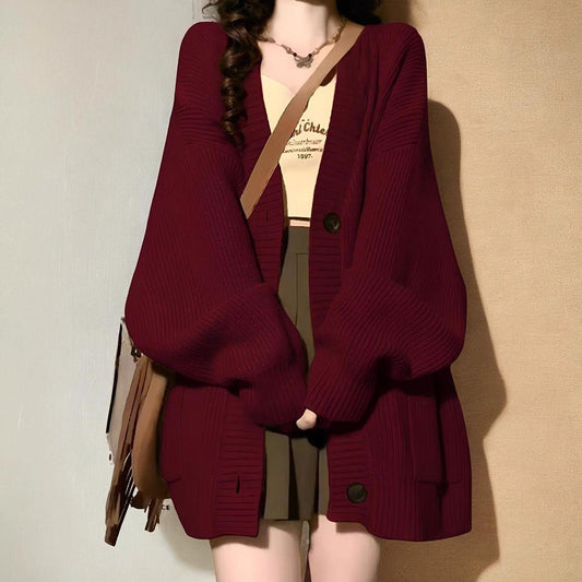 Retro Casual Laid-back Style Coat Sweater Mid-length