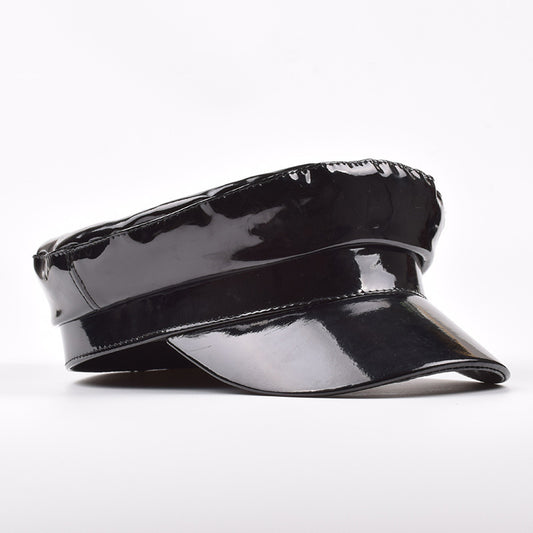 Solid Color Patent Leather Flat Top Navy Hat