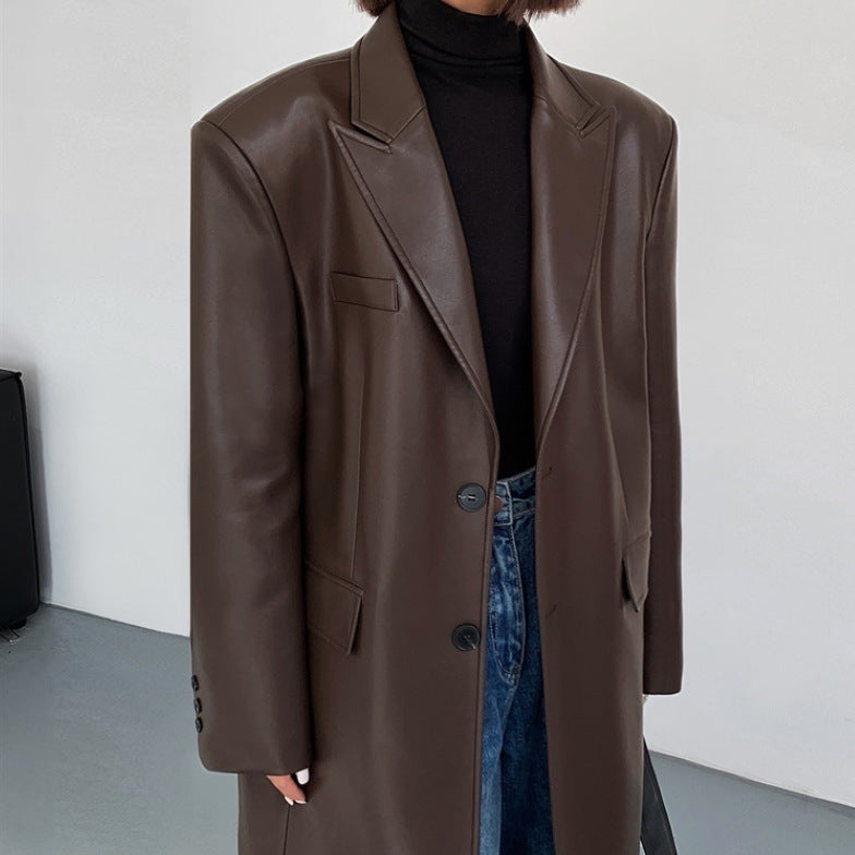 Fashion Loose Overknee Pu Women's Coat