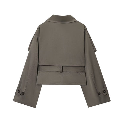 Women's Stand Collar Lapel Trench Coat Long Sleeve Coat