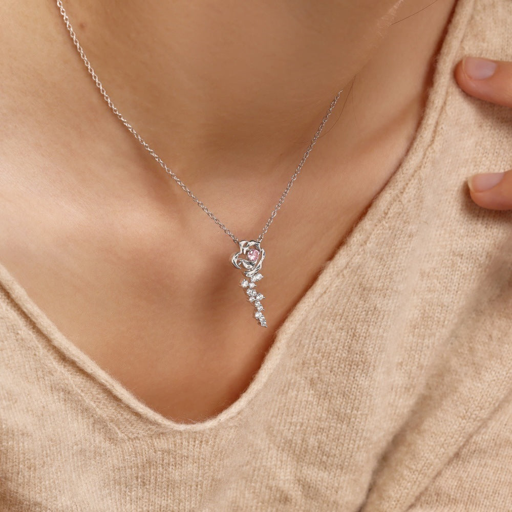 Popular S925 Sterling Silver Necklace Women's Hollow Rose Exquisite