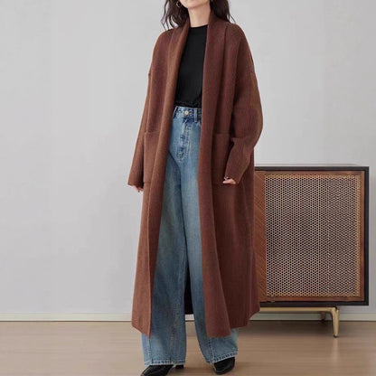 Women's Elegant Long Below The Knee Sweater Cardigan