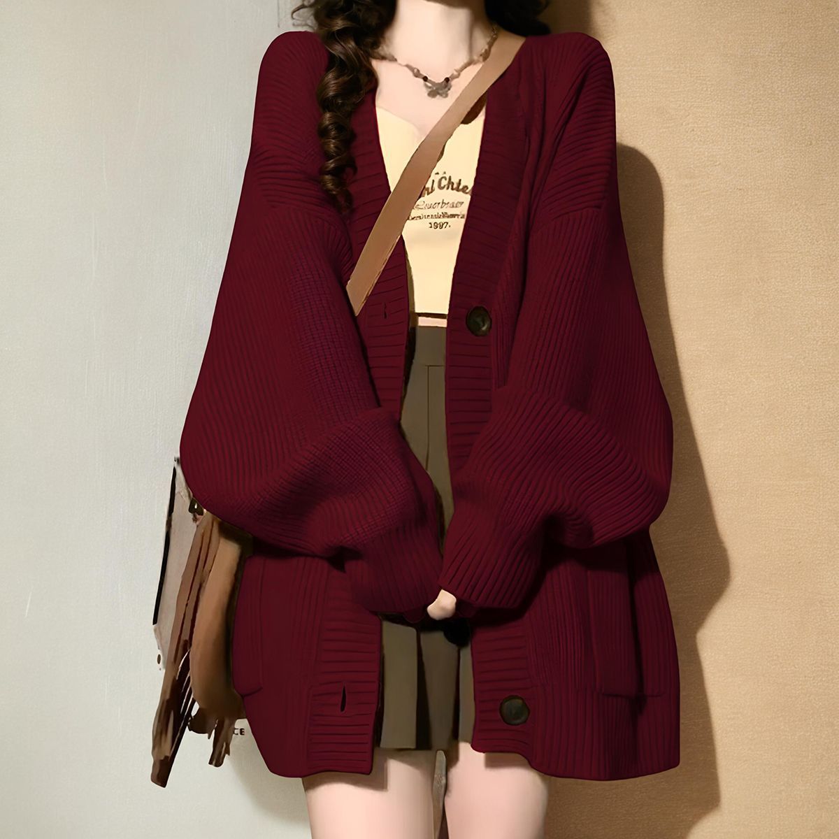 Retro Casual Laid-back Style Coat Sweater Mid-length