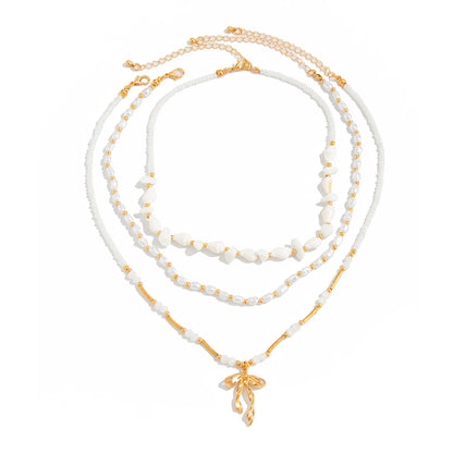 Beaded Clavicle Chain Wind Bow Pendant Necklace